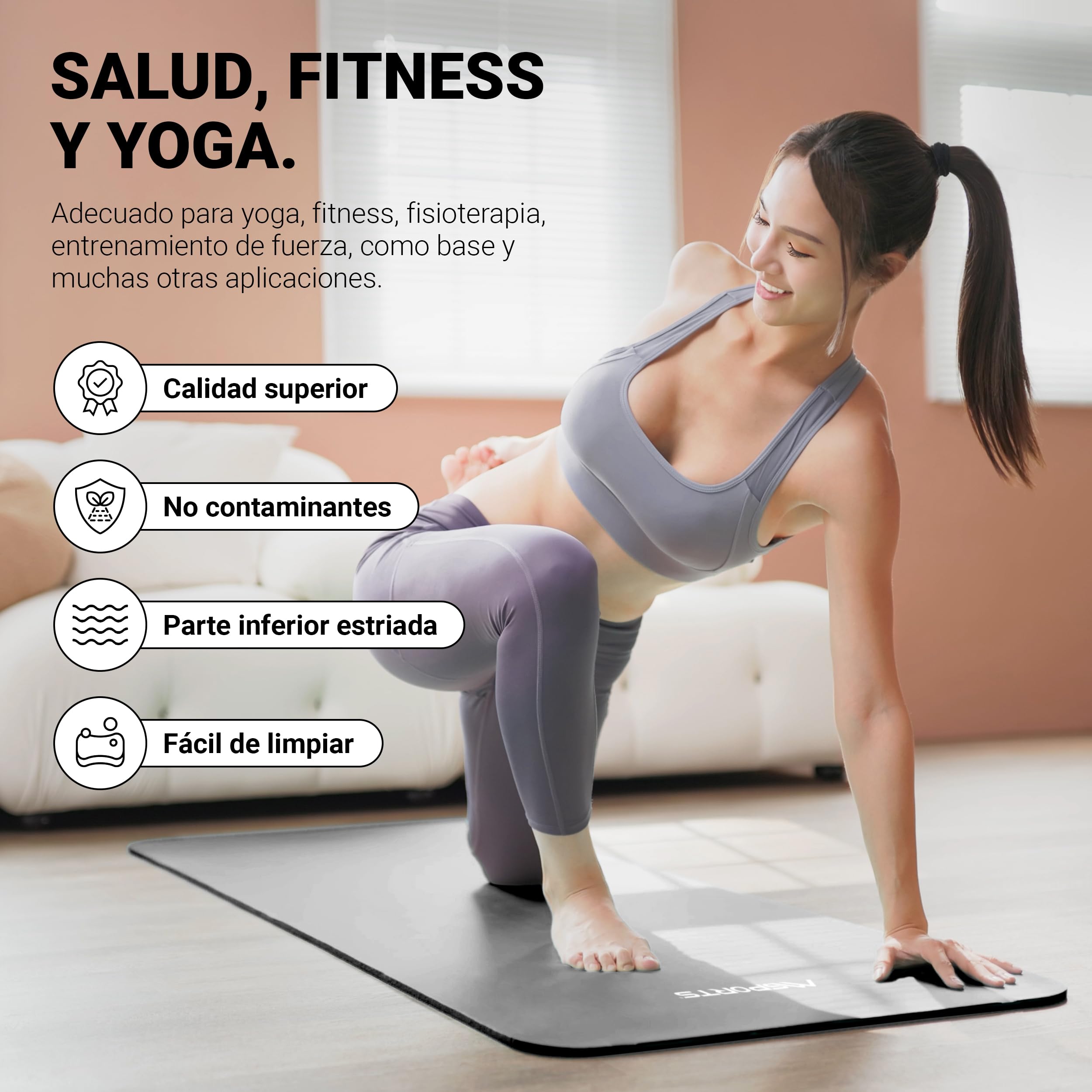MSPORTS - Esterilla, Colchoneta, Alfombrilla de Yoga, Gimnasia Pilates, Antideslizante