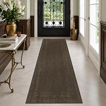 Brown 2x6 Hallway Runner Rug, Non-Slip Washable Vintage Distressed Rugs for Bathroom & Entryway, Low Pile Stain Resistant Kitchen Runner, Modern Farmhouse Decor
