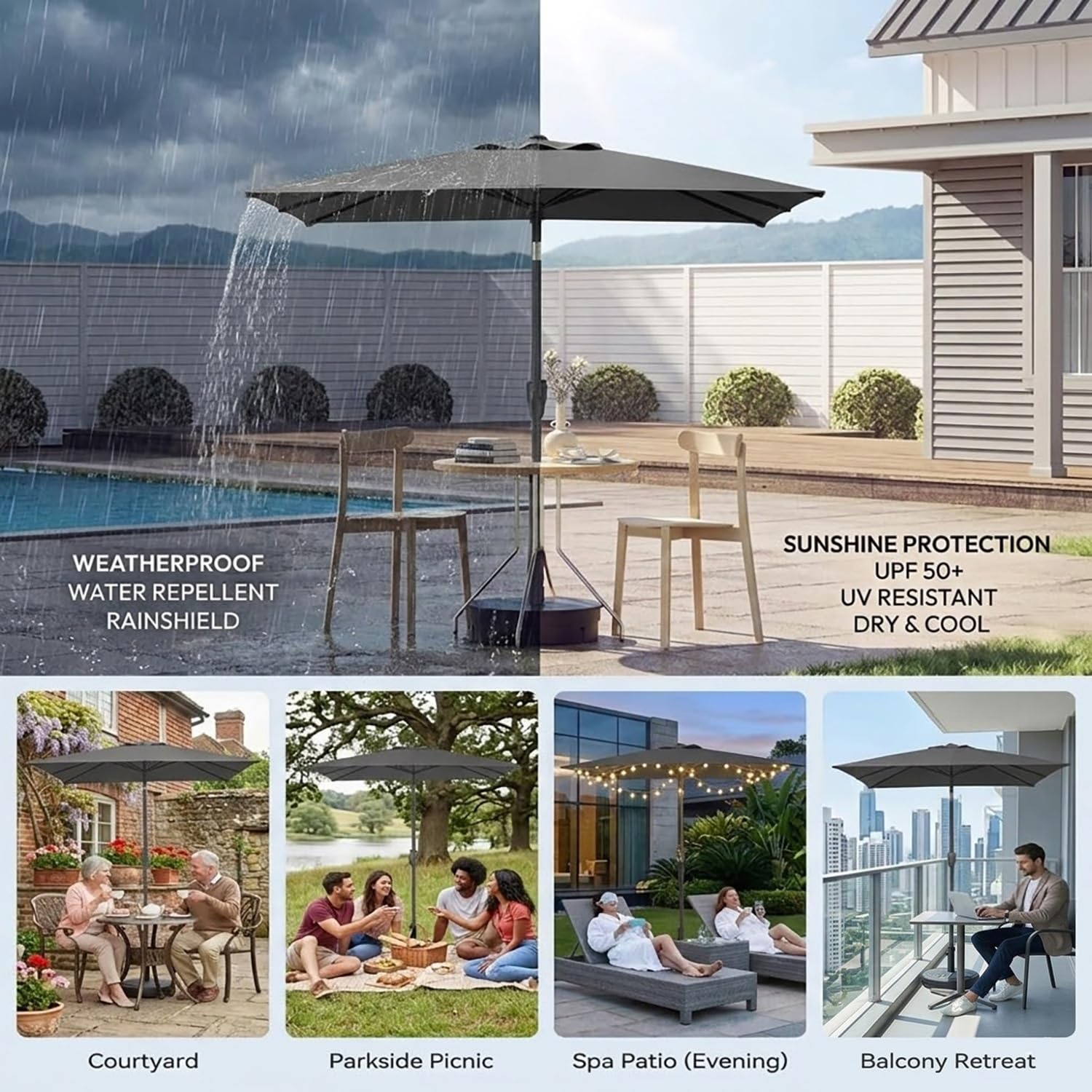 Telo di Ricambio per Ombrellone Rettangolare 3x2m 6 Stecche Copertura in Tessuto per Parasole da Giardino Terrazzo Protezione Solare Idrorepellente(Blu Navy)
