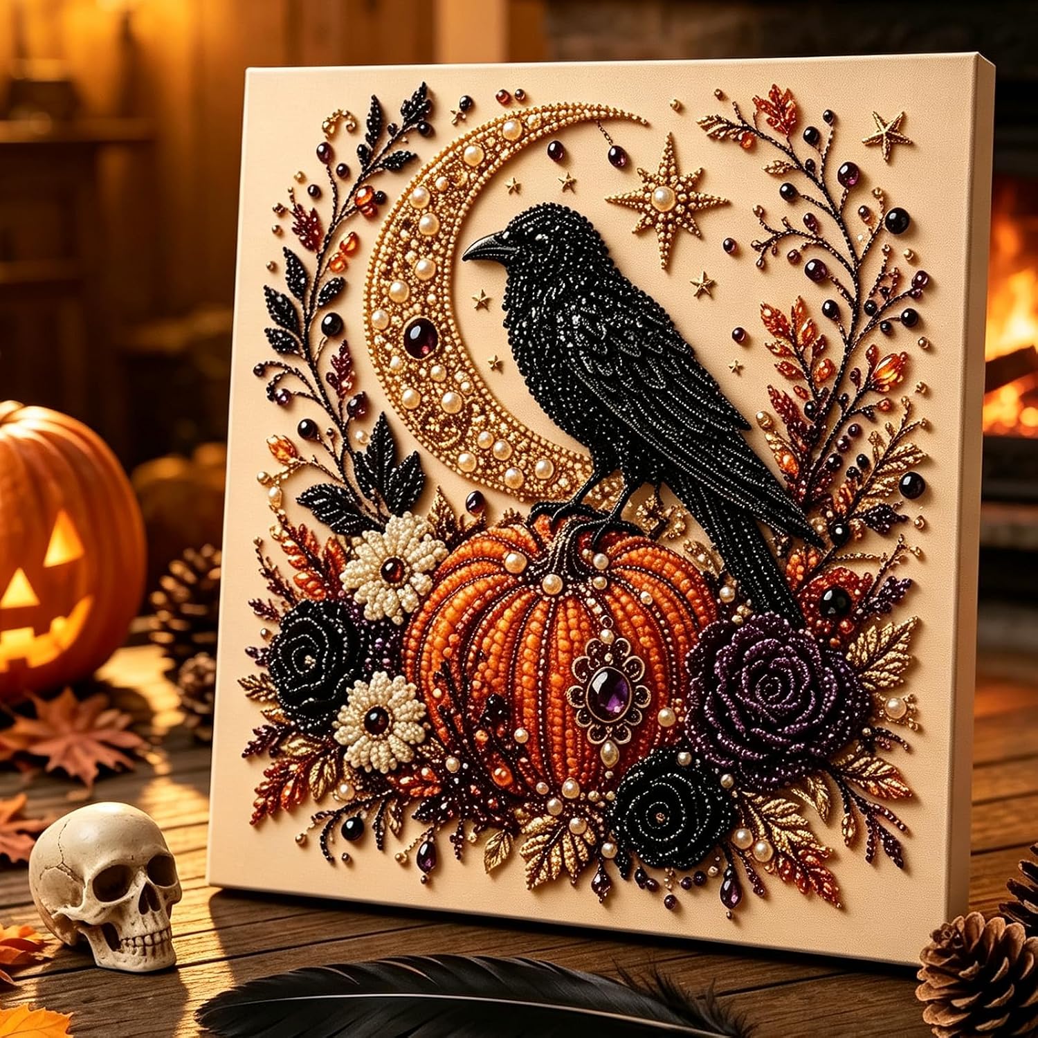 Halloween Pearl Diamond Art Kits for Adults,DIY Pearl Art Craft (Crow)
