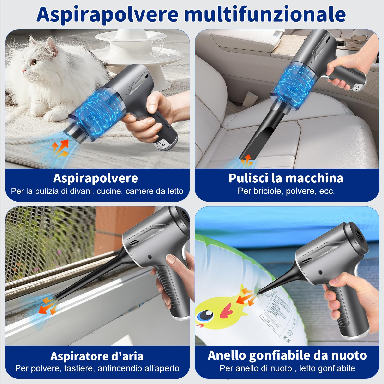 TENGWUDZ Aspirabriciole Senza Fili,3 in 1 Aspirapolvere Portatile per Auto.6000PA Mini Aspirapolvere per Auto, Lightweigt Auto Aspirapolvere Potente Cordless per Auto Cucina Casa Pulizia