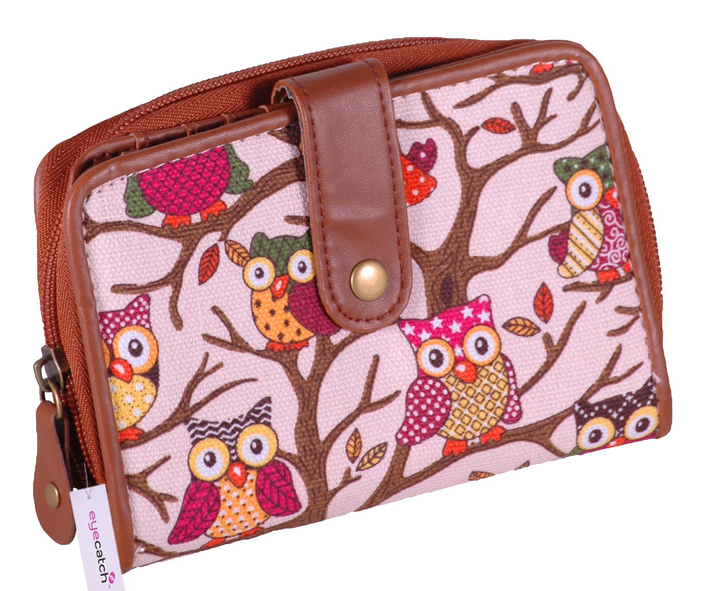Eye Catch Women's Light Pink - Designer Canvas Owl Print Purse Wallet