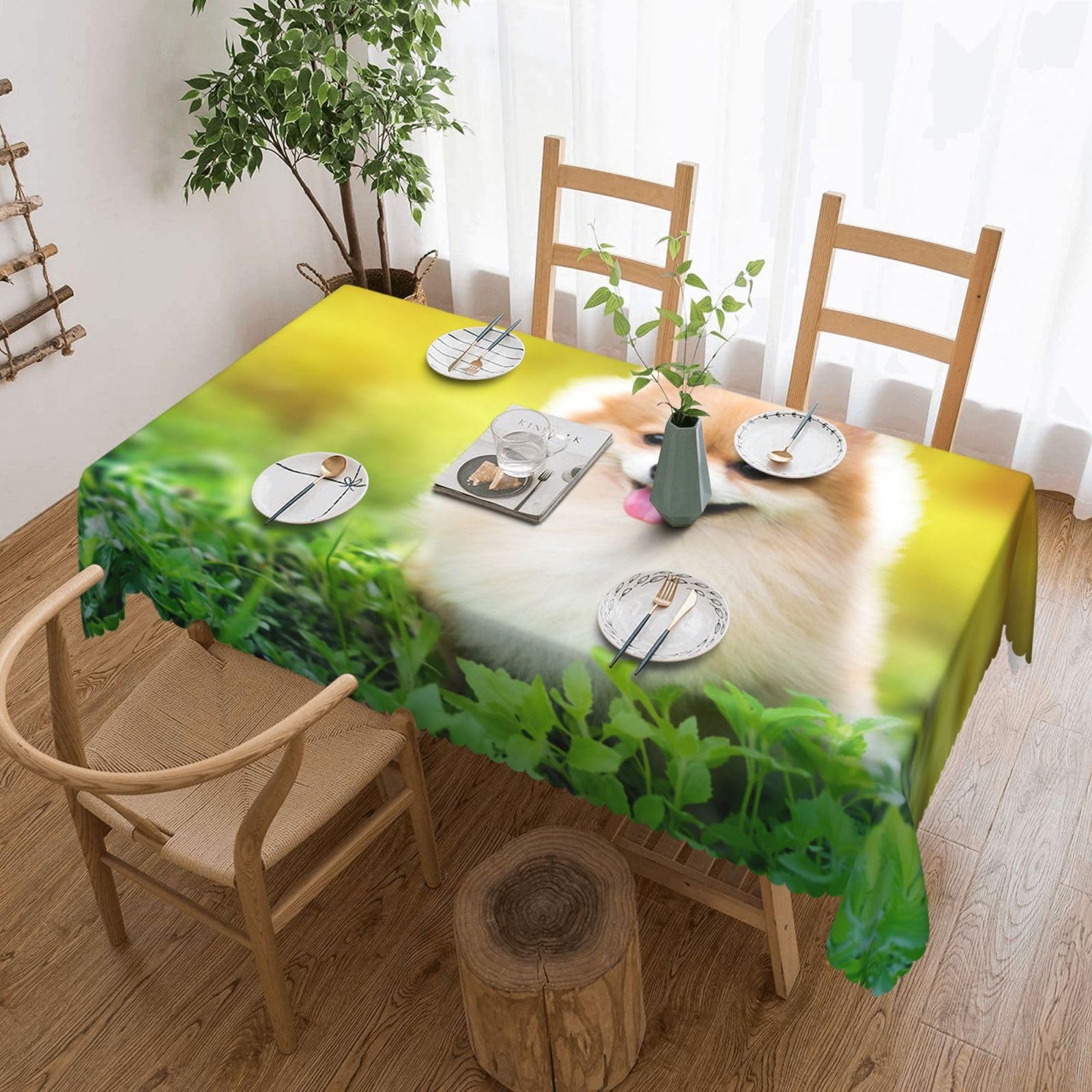 Nappe motif chiot mignon au parc printanier pour décoration de table