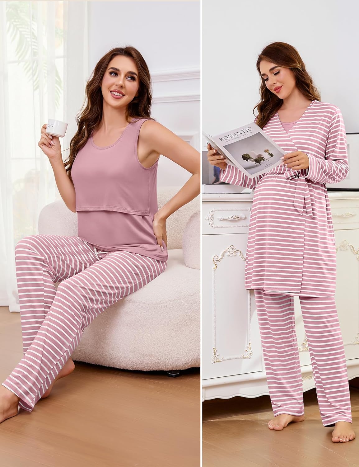 SWOMOG Maternity Nursing Robe Set 3 PCS Women Postpartum Pajamas Breastfeeding Labor Delivery Hospital Pregnancy Pjs - Image 2