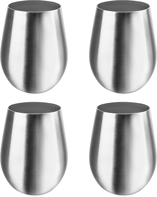 Yesland Verres à vin incassables en acier inoxydable 18 Ensemble d'Ounce 4 Verres à vin, Gobelet à vin portable, pour les événements extérieurs, Pique-nique