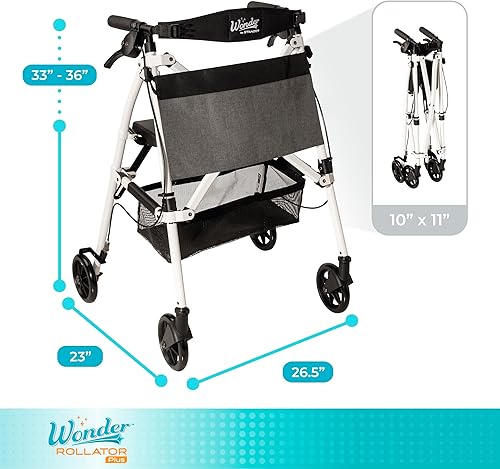 Vista 31 de Stander Wonder Rollator Plus, Caminador plegable ligero de movilidad, EZ Fold-N-Go-Rollator para personas mayores y adultos, ruedas de 6 pulgadas