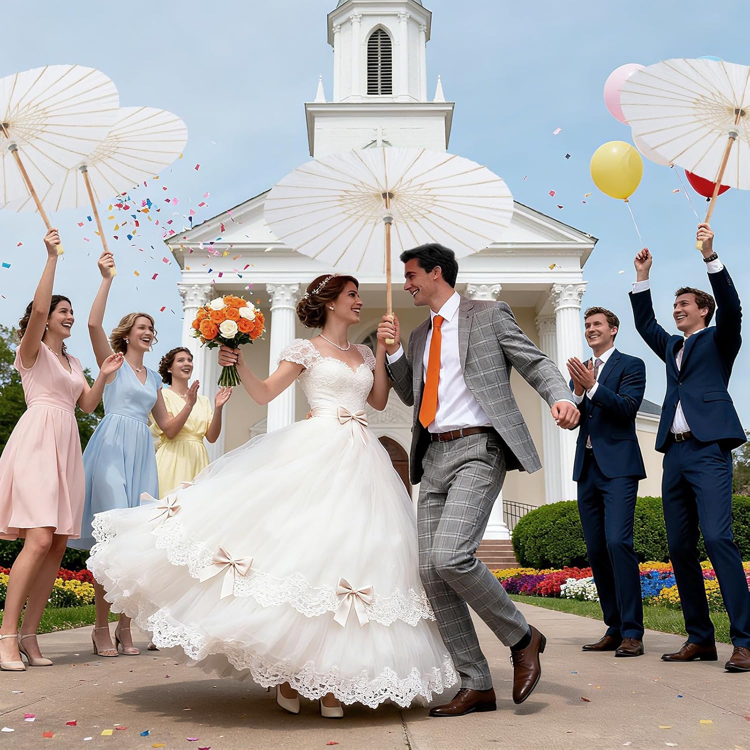 6 Pack 33 Inch White Paper Umbrellas for Wedding, Chinese Japanese Parasol, DIY Oiled Paper Umbrella with Thank You Cards & Storage Bags for Bridal Shower, Craft, Photography, Party Decor