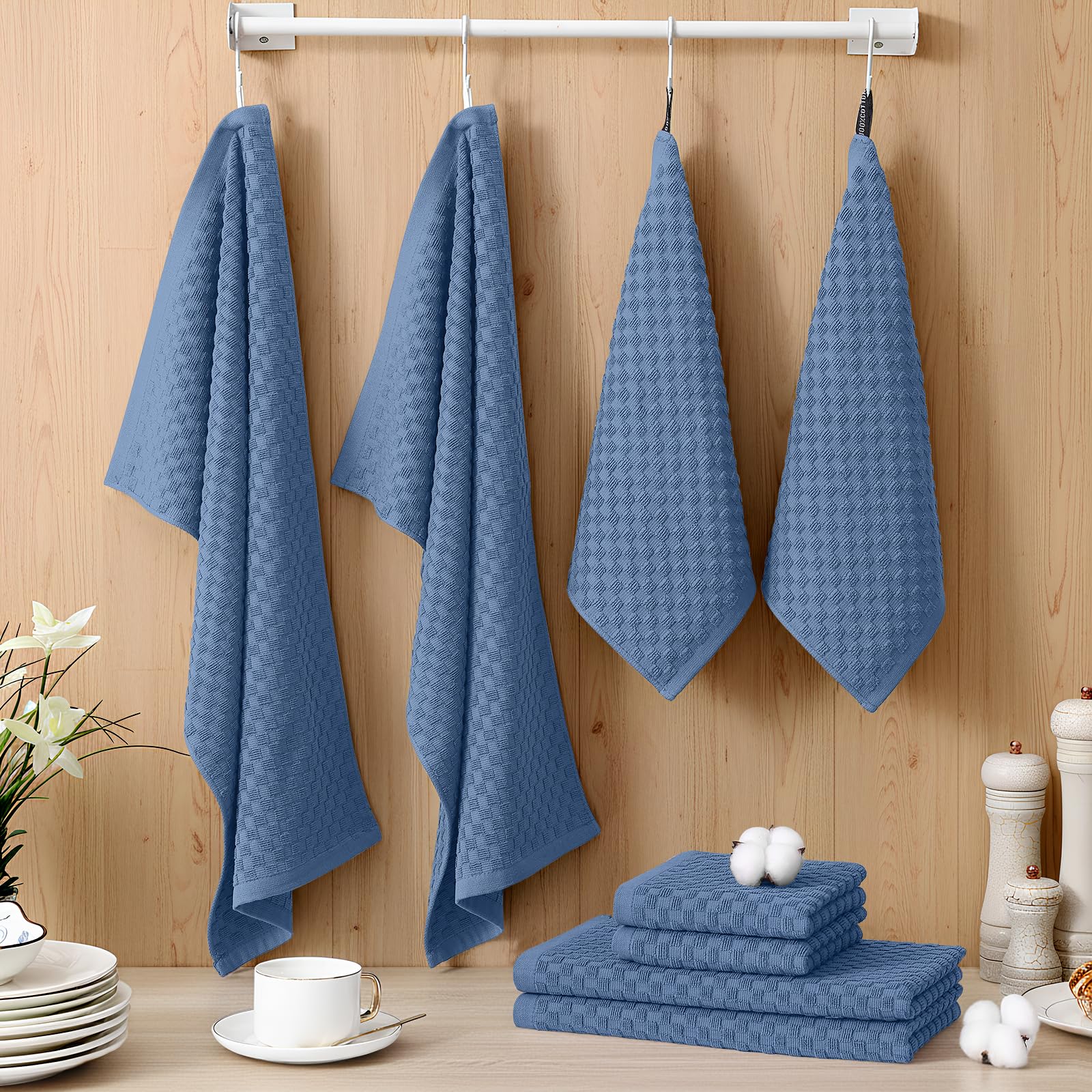Homaxy Lot de 8 torchons de cuisine 100 % coton, bleu marine