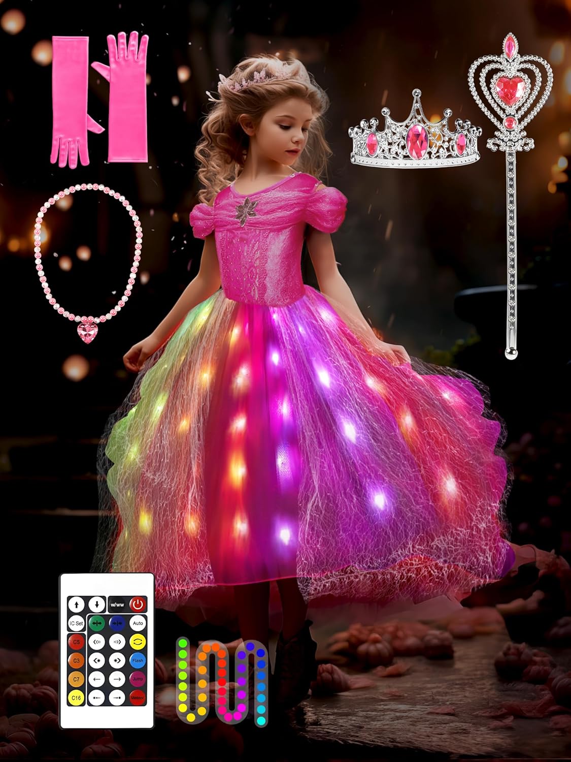 Princess Dress Up for Girls, Syncs with Music, App-Control Princess Costumes, RGB Led Light Up Halloween Costume