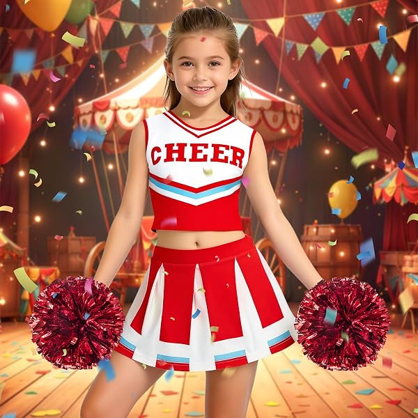 Luckyou Deguisement Pompom Costume De Cheerleader Déguisement Uniforme de Pom-pom avec Pompoms Chaussettes pour Halloween Mascarade Carnaval - 4