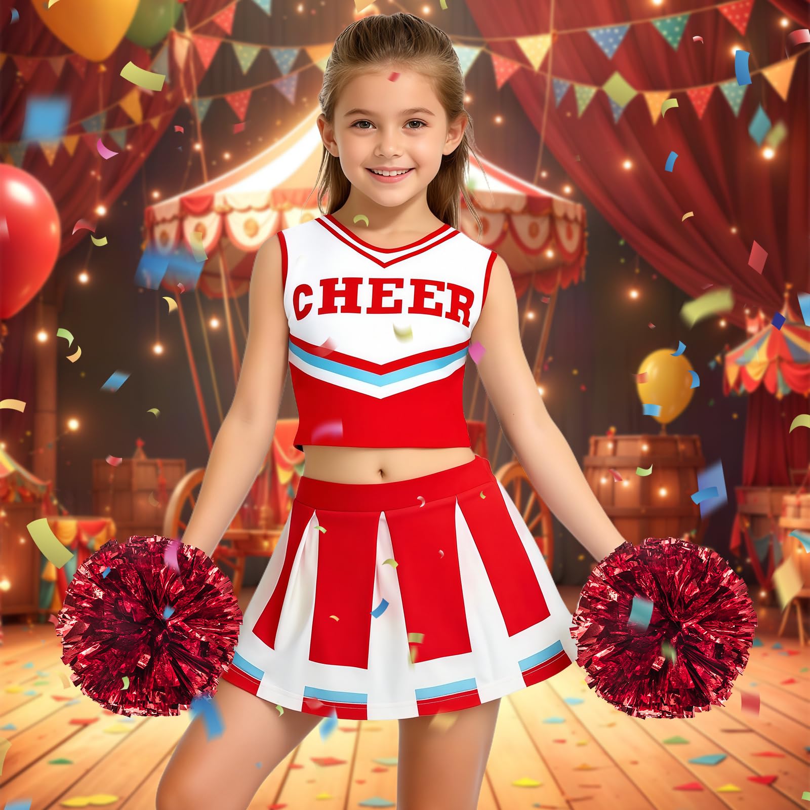 Luckyou Deguisement Pompom Costume De Cheerleader Déguisement Uniforme de Pom-pom avec Pompoms Chaussettes pour Halloween Mascarade Carnaval - 5