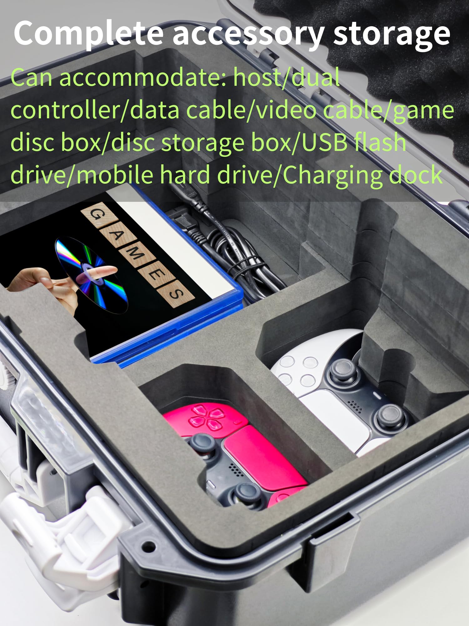Custodia rigida da viaggio compatibile con console PlayStation 5 Pro, controller, accessori, custodia impermeabile per PS5 Pro con schiuma personalizzata per edizioni standard e digitali (bianco e
