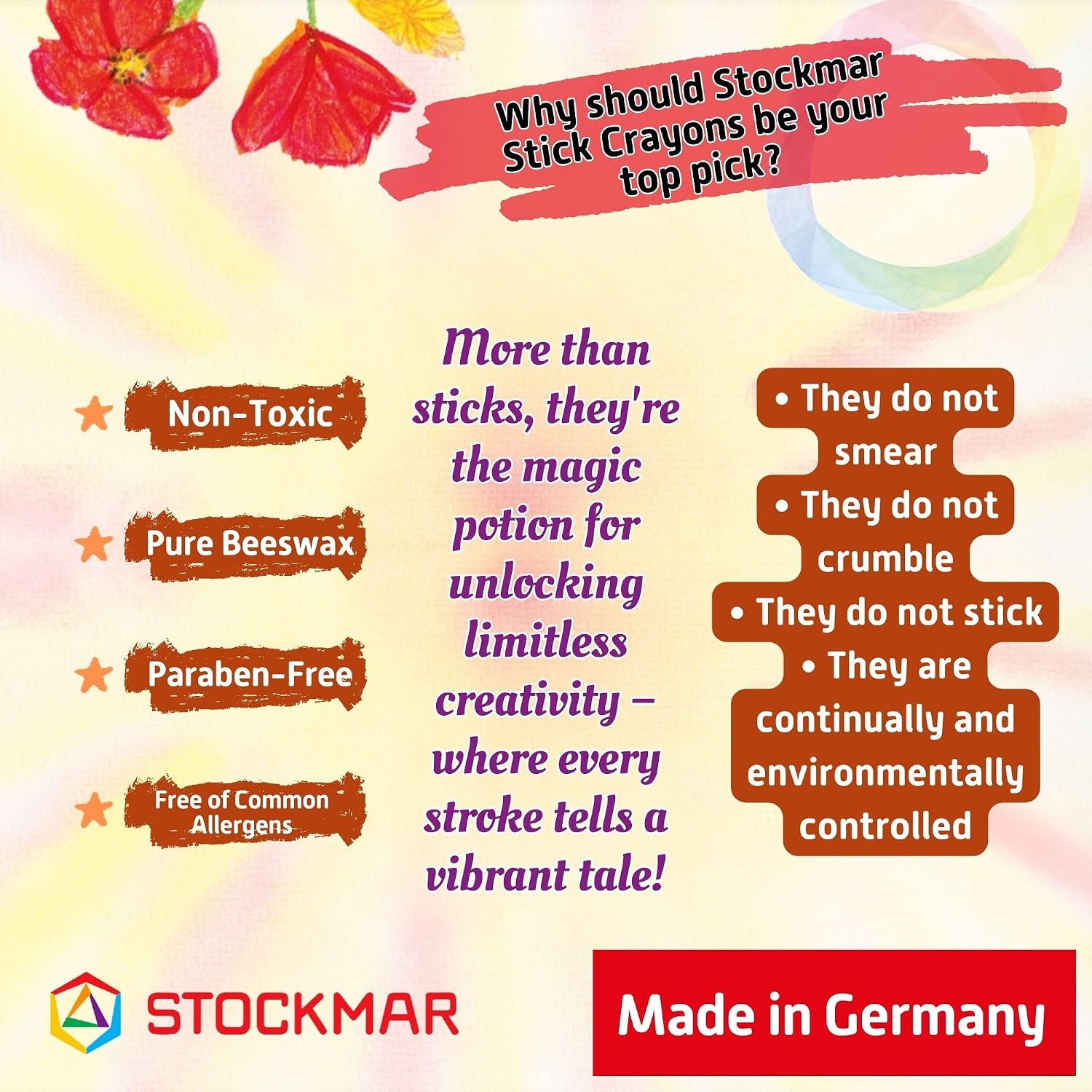Stockmar Beewax Crayons Set of 8 Jumbo Sticks, Colors of the World - Skin Tone Crayons, Waldorf Art Supplies, in tin case