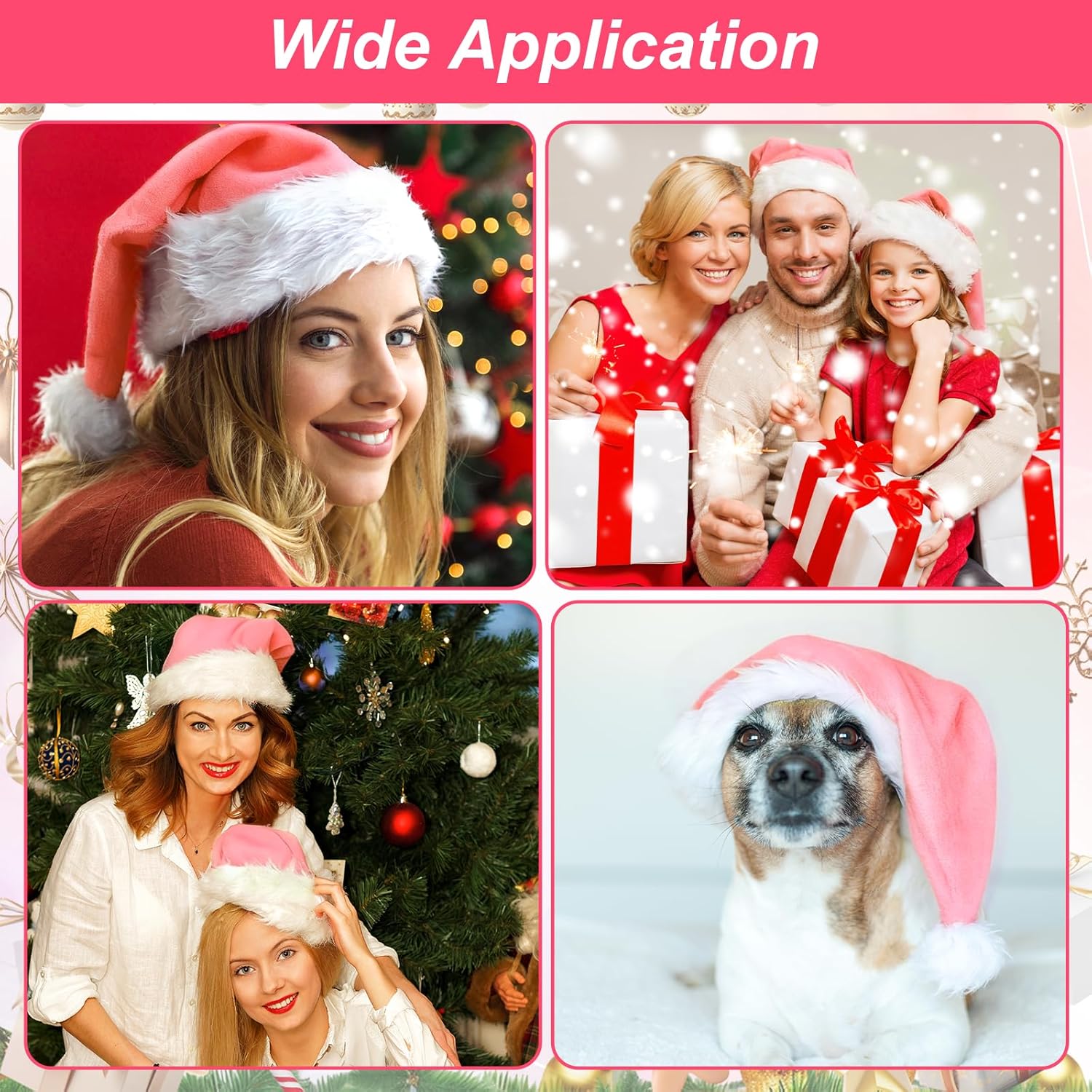 Christmas Santa Hats for Adults, Unisex Holiday Pink Velvet Comfort Xmas Hat Classic Santa Hat for Xmas New Year Festive Party (Pink) - Image 7