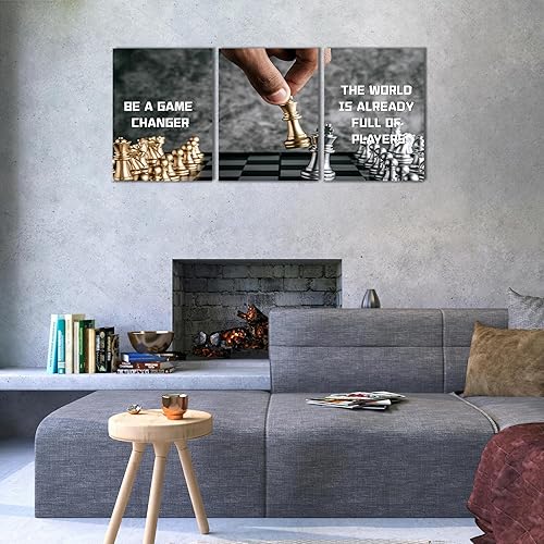 Miniatura 2 de xiysien Arte de pared de ajedrez, con citas inspiradoras, decoración de pared, ajedrez negro y dorado, citas motivacionales, impresiones artísticas
