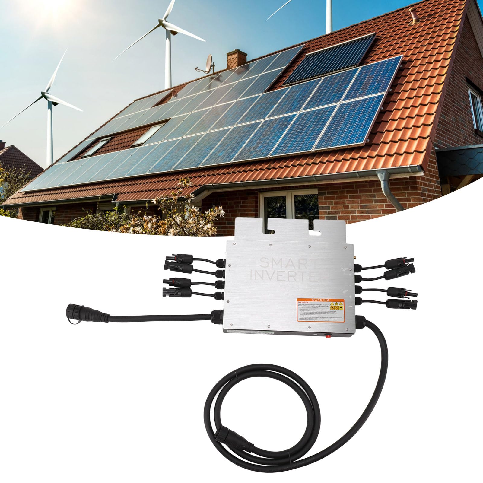Yosoo Health Gear Mikroinwerter Solarny Mikroinwerter Aluminiowy SG1400W Inwerter Podłączony do Sieci Wi-Fi z Wyjściem Fali Sinusoidalnej Monitorowanie Chmury Konfiguracja Równoległa dla Domowych