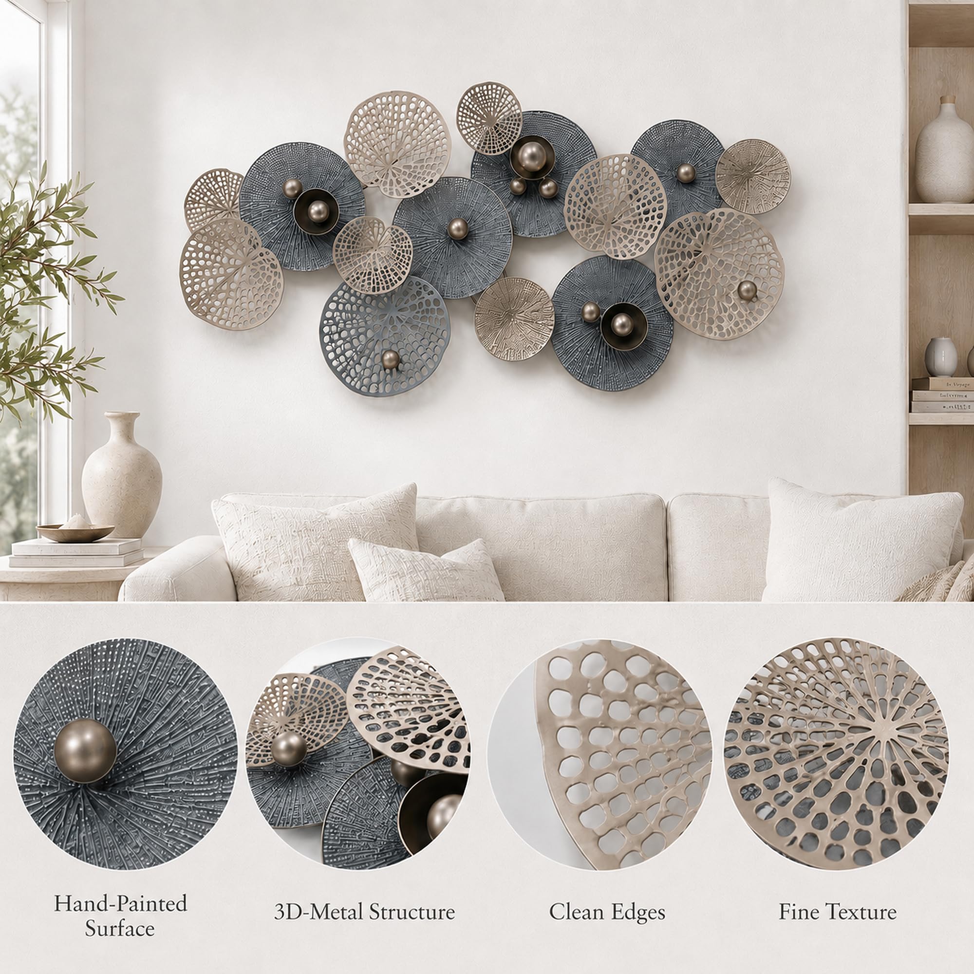 Decorazioni da Parete Trame Circolari 3D,Blu Scuro,130x67cm