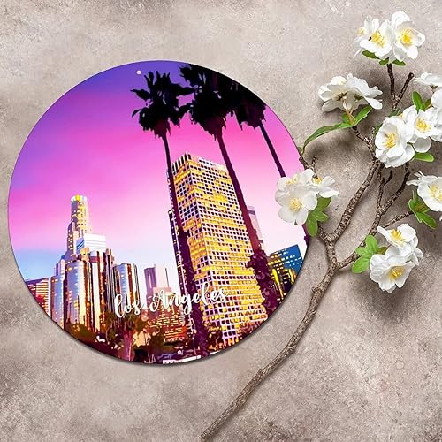 Miniatura 3 de American California State Los Angeles City Skyline Scenery Cityscape City View Round Metal Tin Sign Vintage Metal Art Prints Weathered Home Bar Sign