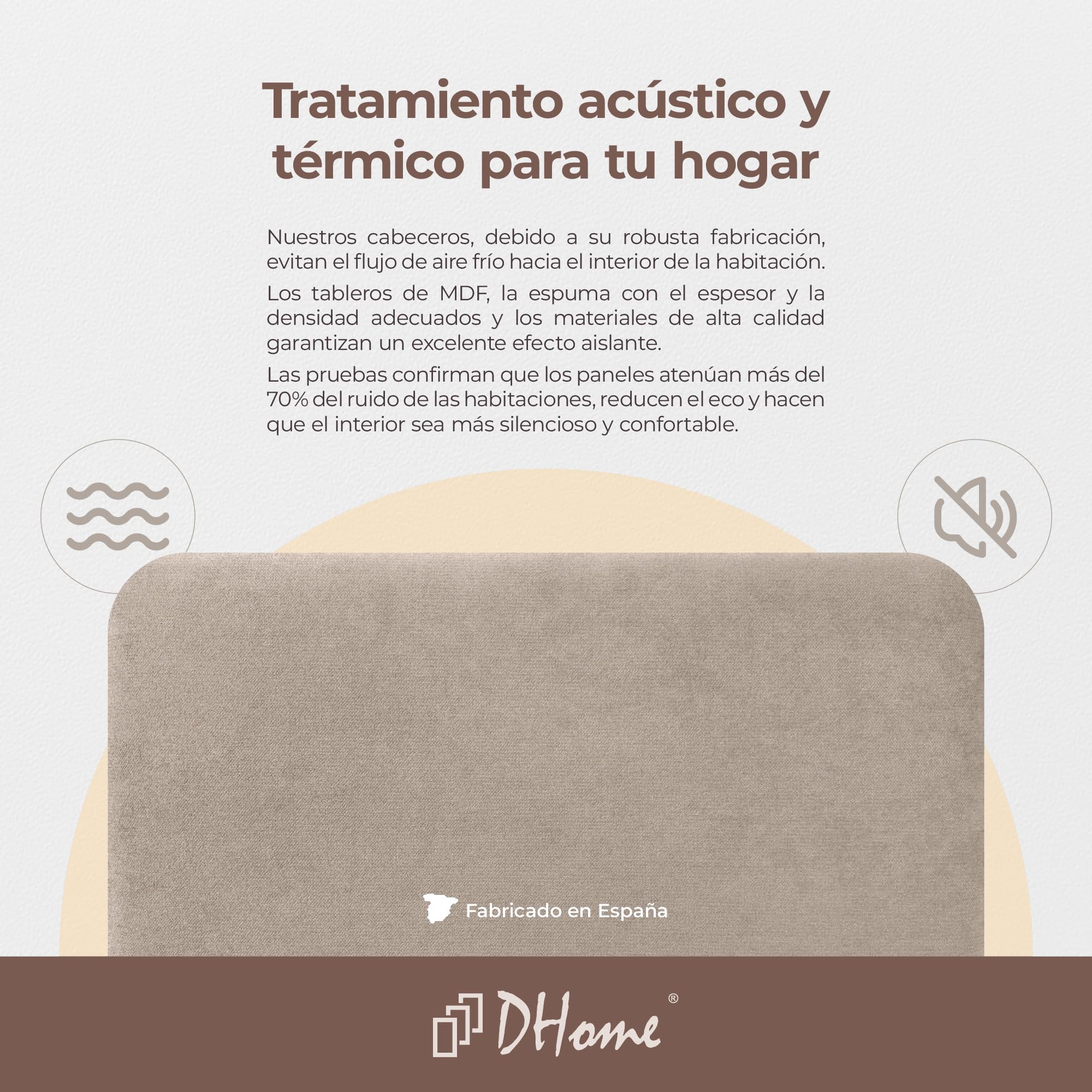 DHOME Testiera Imbottita Liscia Arrotondata in Tessuto Aqualine per Parete Acustica Testate Letto Fonoassorbenti Camera da Letto (Beige, 160cm)