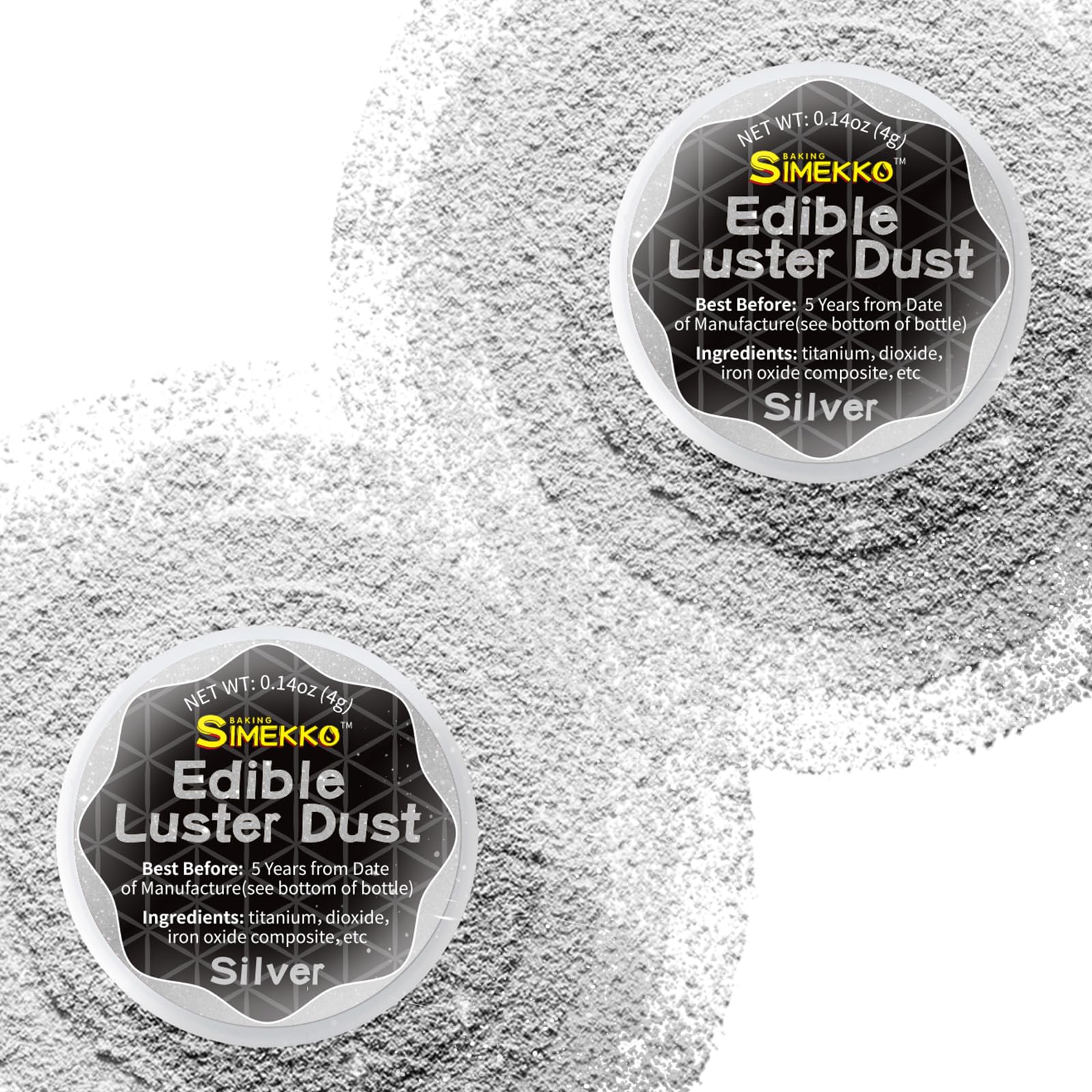 Silver Luster Dust Edible for Drinks: SIMEKKO Silver Edible Glitter Dust Suit for Wine,Cocktails, Champagne & Beverages. Luster Dust Edible Set for Baking Cake Decoration(2bottles, 4gram each bottle)
