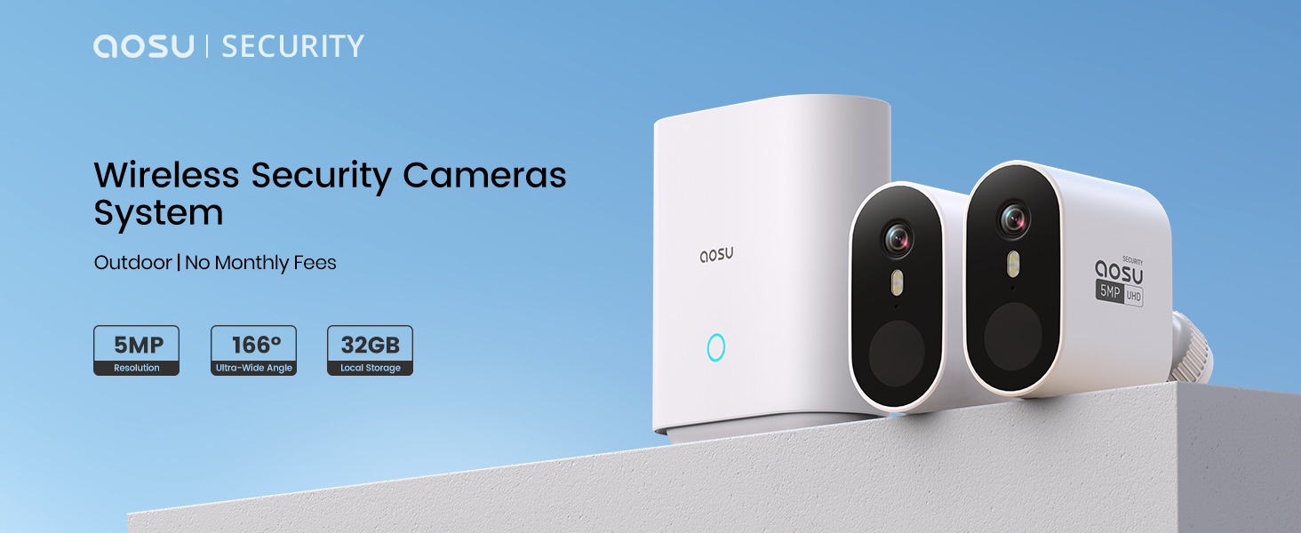 aosu 2K Telecamera Wi-Fi Esterno Senza Fili, aosuBase+ 4 Cam, Built-in Pannello Solare con 2.4G/5Ghz WiFi, Visione Notturna a Colori, 32GB Stortage Locale