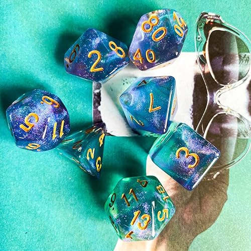 Miniatura 3 de Juego de dados DND de 7 dados poliédricos con una bolsa de dados de cuero, juego de dados D&amp;D para Calabozos y Dragones, RPG, juegos de mesa MTG