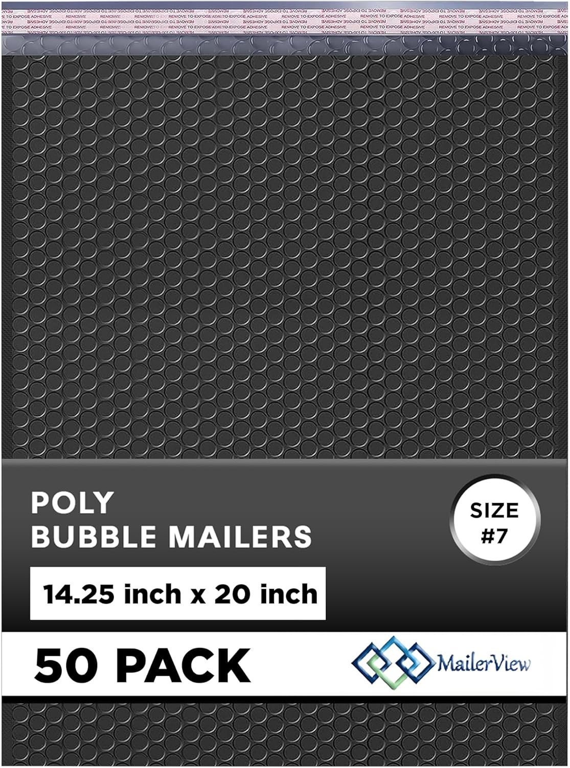 Black Extra Large Poly Bubble Mailers 14.25x20 inch #7 | Self Seal Large Padded Envelopes | Air Cushioned Bubble Mailer | Usable Size 14.25x19 Lightweight Mailing Shipping Bags| 50 Pack Bulk |USA Made