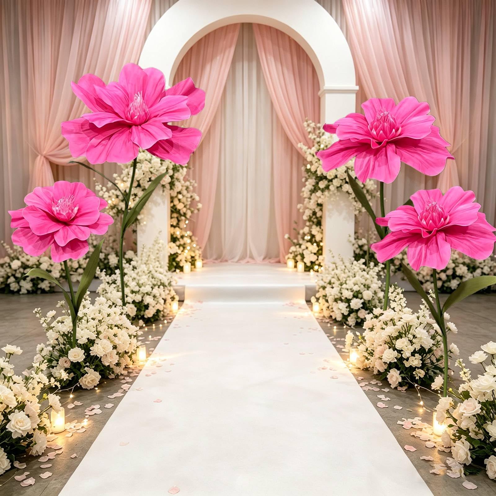 3 Stück Große Künstliche Blumen Weatherproof Riesige Künstliche Blumen Mit Ständer Für Hochzeit, Geburtstag, Party, Garten, Büro, Zuhause, Schaufenster Pink Red,One Size