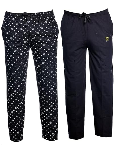 Multicolor Print and Plain Cotton Trackpants for Men (Pack of 2)-D1PR1B_D10B_2-P