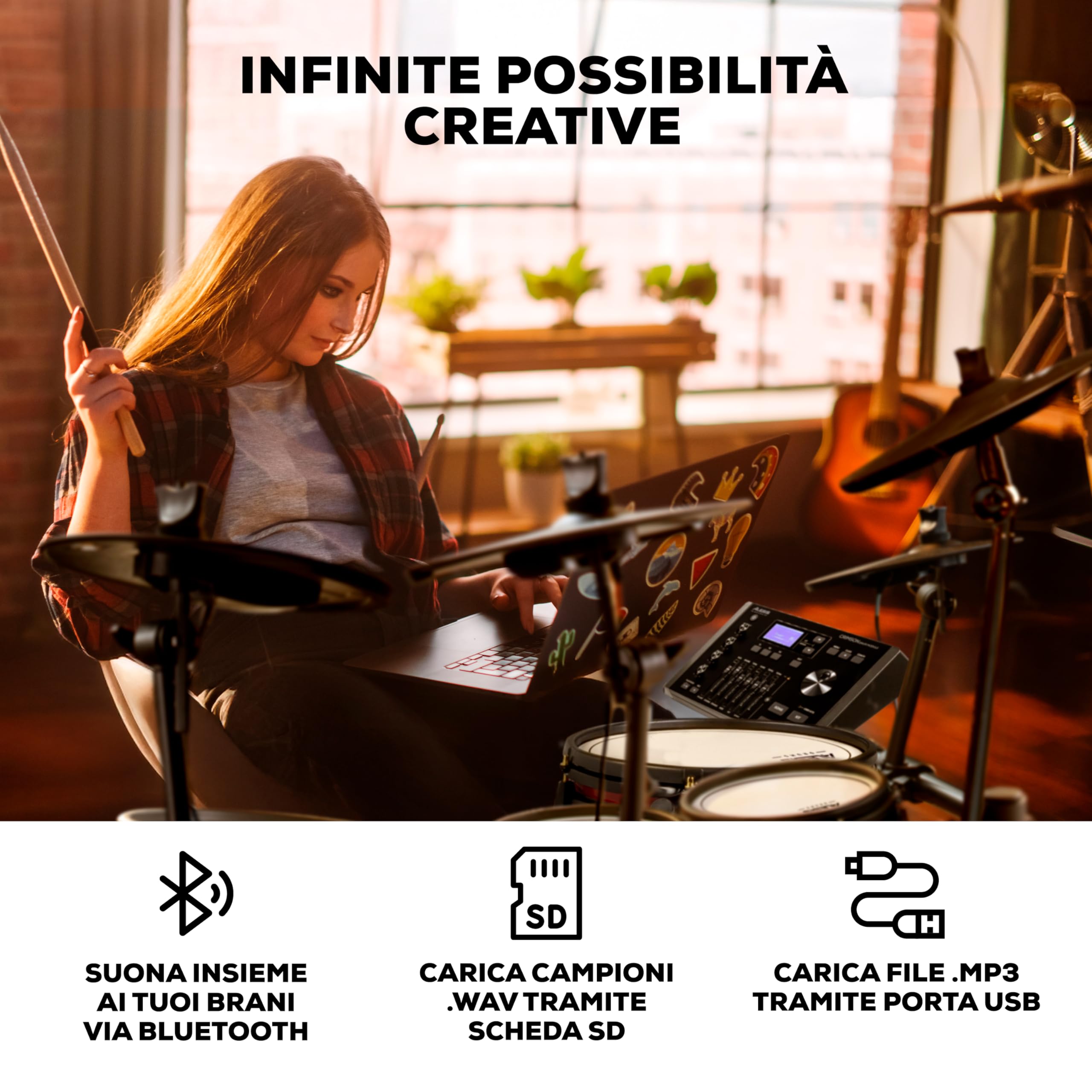 Alesis Drums Crimson III - Batteria Elettronica con Bluetooth, MIDI I/O, Pad Bi-Zona, Ride Tri-Zona, Piatti con Choke, Compatibile con Doppio Pedale, Lezioni Drumeo, BFD Player