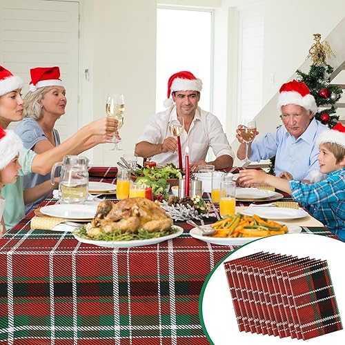 Miniatura 4 de Mantel de plástico de Navidad de 12 piezas, mantel rectangular de plástico, desechable, de 54 x 108 pulgadas, para decoración de Navidad,