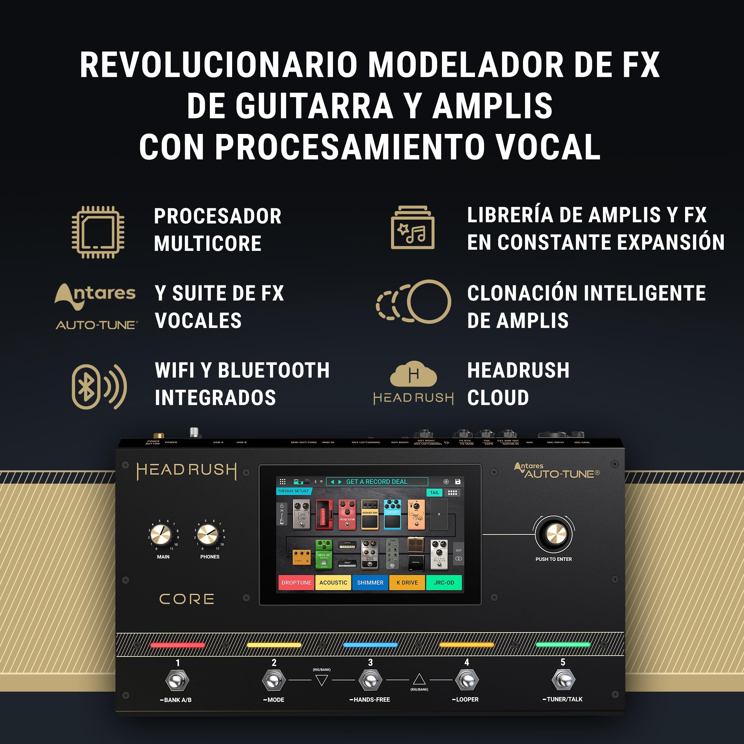 HeadRush Core y FRFR108 MK2 - Procesador de modelado de amplis de FX para guitarra y voz, y 8-inch Ampli para Guitarra/Bajo 2000W, con Bluetooth