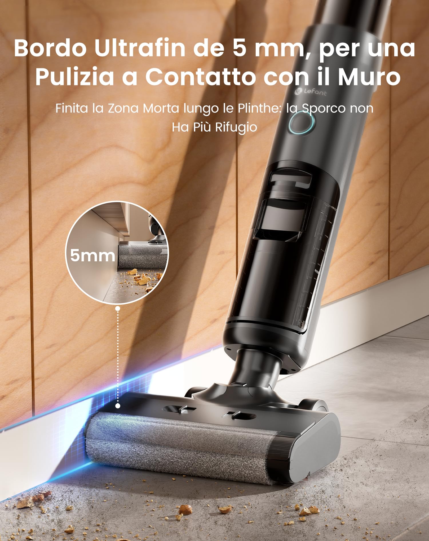 LEFANT LS200 Aspirapolvere Lavapavimenti Senza Fili, 20.000 Pa, Pulizia 3-in-1 Spazza Aspira Lava, Autopulente, Bordo Sottile 5 mm, 30 Min Autonomia, Scopa Lavapavimenti Maneggevole