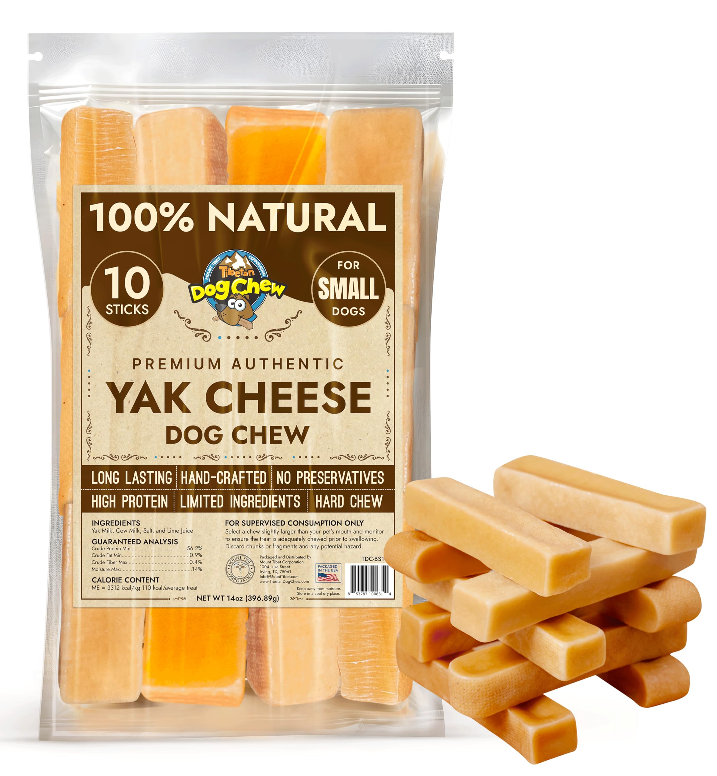 Tibetan Dog Chew Yak Cheese Sticks - Natural Treats for Small to Large Dogs, Lasting, Digestible, Promotes Dental Health, Rawhide and Grain-Free,