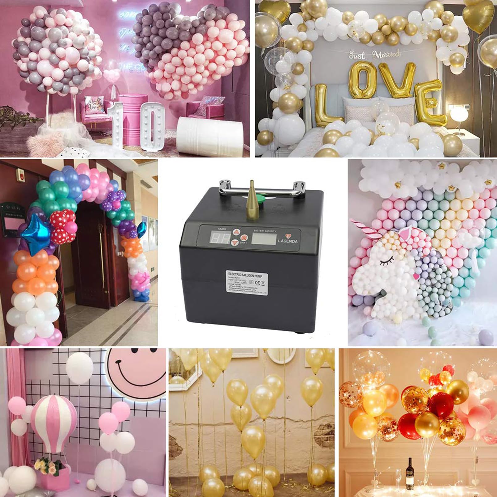 Pompa Ad Aria per Palloncini Elettrica, Pompa per Palloncini Elettrica Portatile Gonfiatore per Palloncini Conteggio Tempi del Ventilatore d'Aria per Feste, Display Digitale, Facile da Trasportare