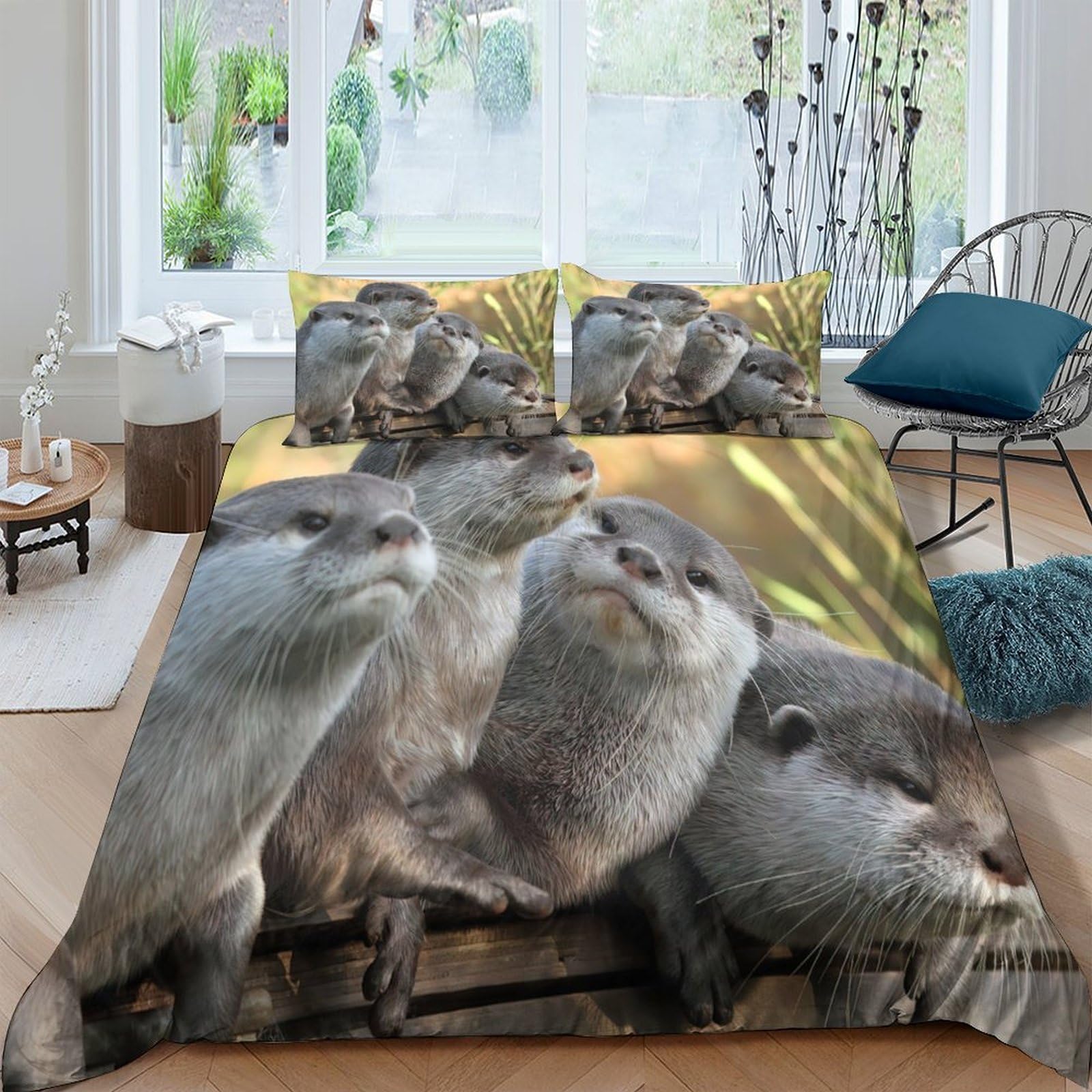 Ctjqhvkz Style-7 3D Printed Otter Family Fitted Sheet Microfiber Soft Animal Mattress Cover For Bedroom Dorm Decoration Protection Single（135X200cm）