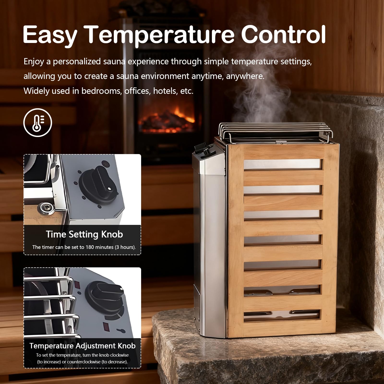 Calentador Sauna Eléctrico 3,6 Kw Acero Inoxidable Controlador Digital Temporizador 3 Horas Pared