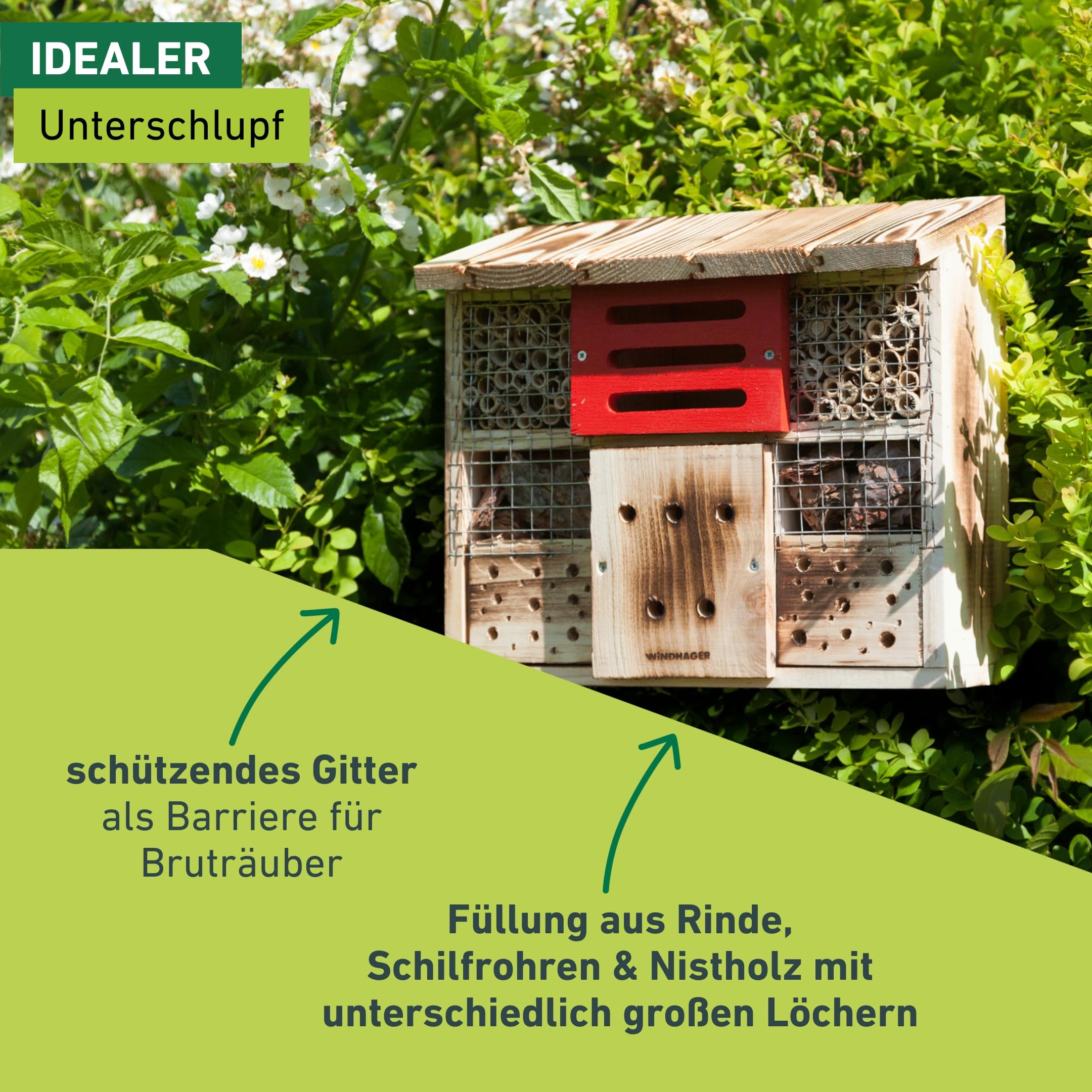 Windhager Insektenhotel ZUR LINDE, Insektenhaus Nistplatz Brutplatz, Schutz für viele Insekten, 13,5 x 30 x 27 cm