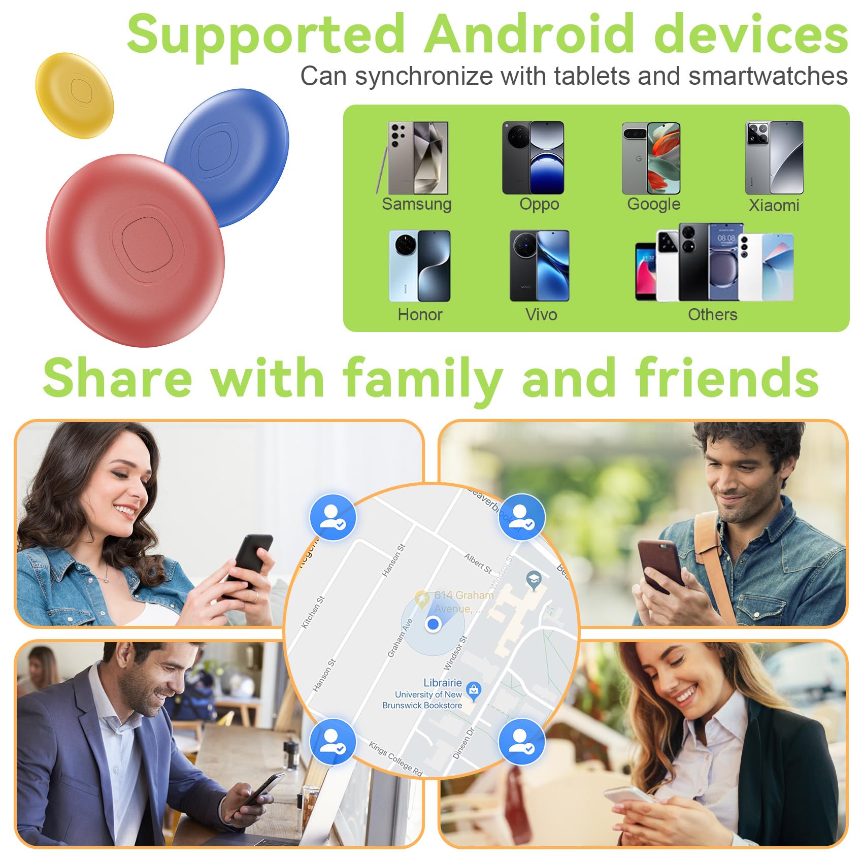 Air Tracker Android 4 Pack, IP 67 Wasserdicht Smart Tag Schlüsselfinder kompatibel mit Google Find Hub APP (Android NUR) Bluetooth Tag Key Finder für Gepäck/Brieftasche/Koffer/Taschen
