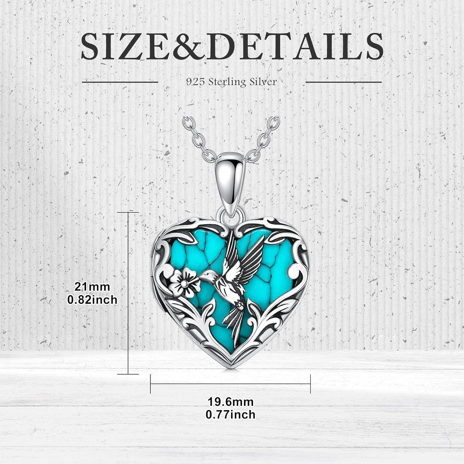 Hummingbird Locket Necklace That Holds 1 Picture 925 Sterling Silver Turquoise Heart Locket Pendant Personalized Photo Animal Jewelry Gifts for Women Grandma - Image 6