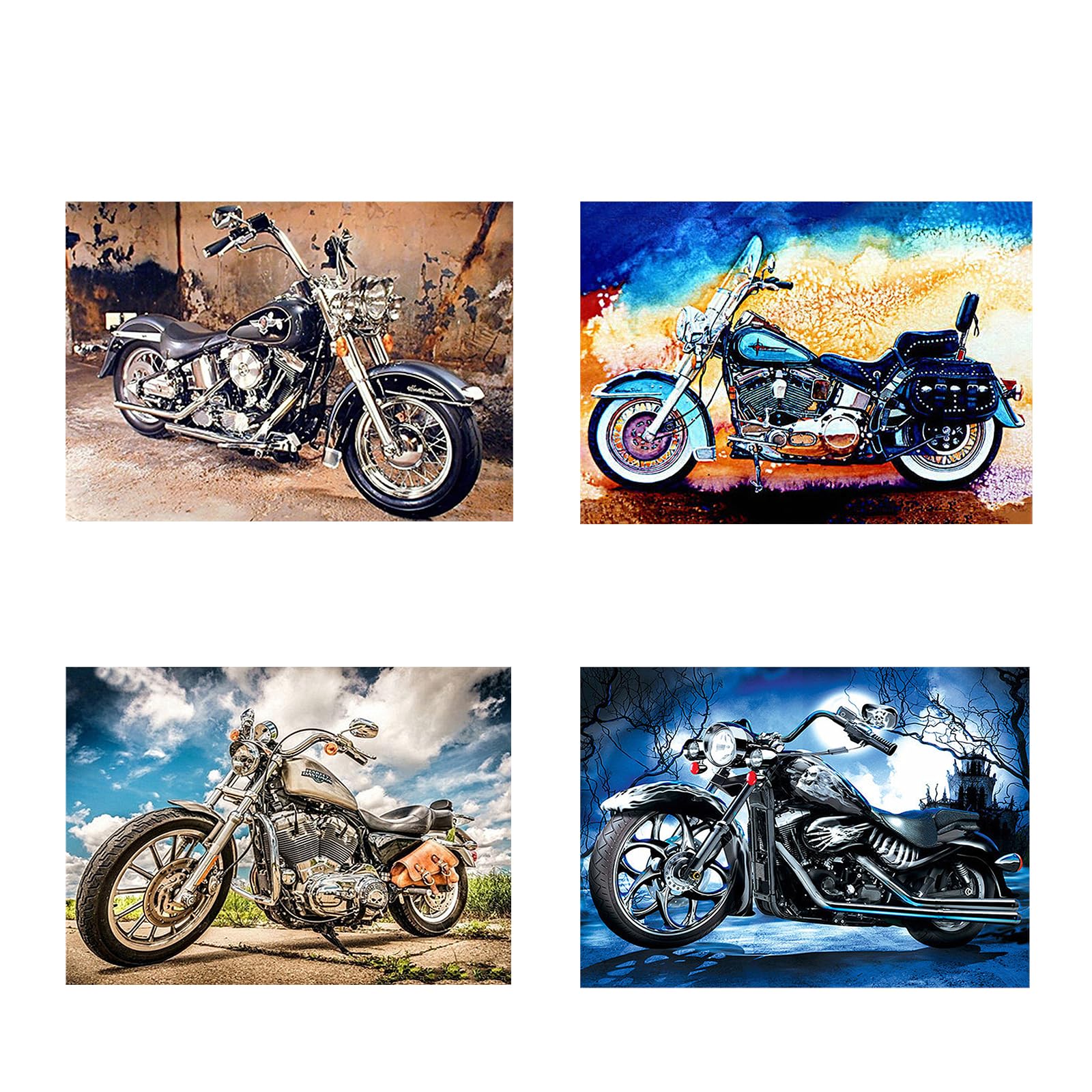 JISHSHAY 4個 ダイヤモンドアート 丸いビーズ オートバイ 40x30cm ビーズアート ダイヤモンドアート キット 丸型 車 ダイアモンドアート セット 手作りキット 大人向け ハンドメイド クリスタルアート 壁の装飾 芸術品