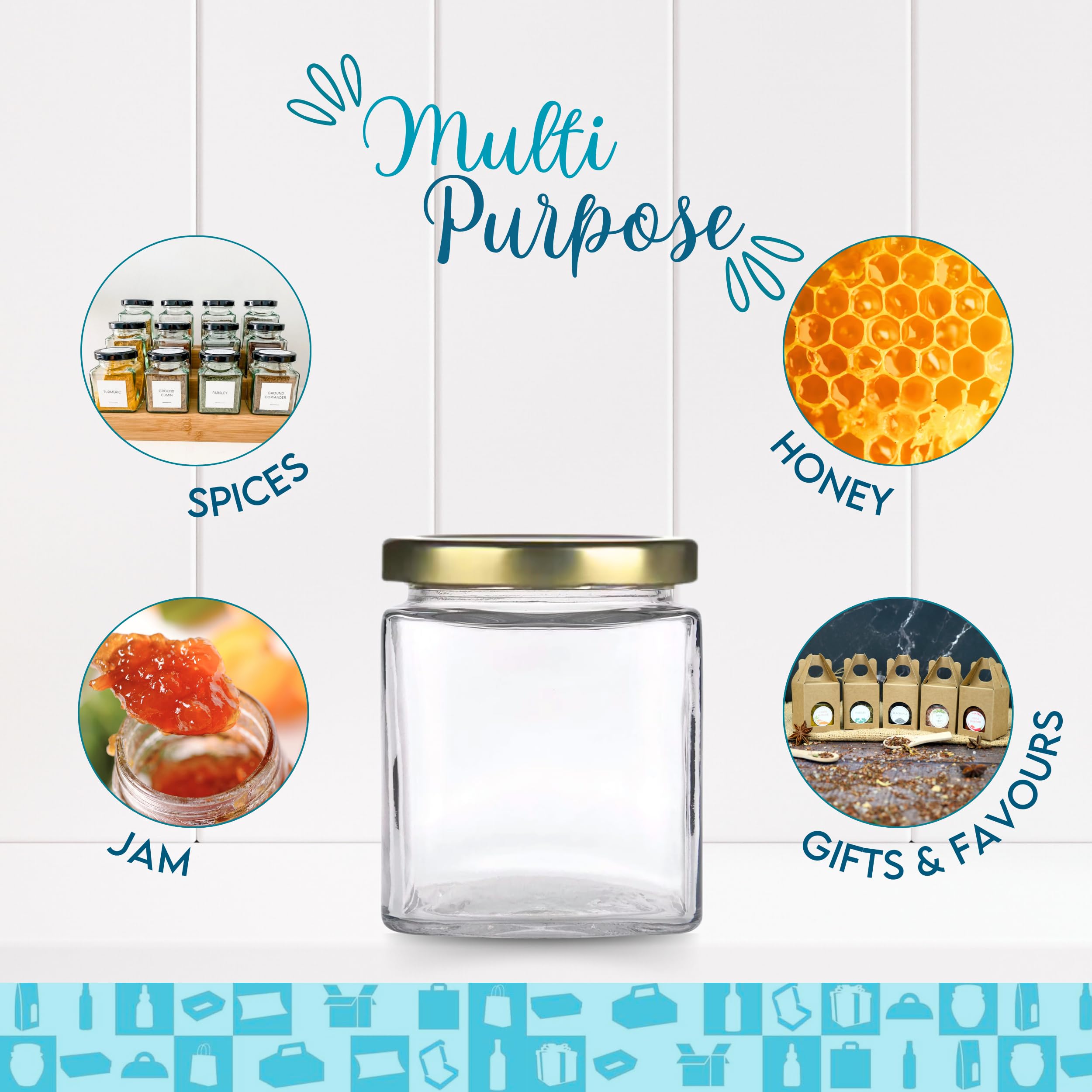 Espirito Rebelde 20 vasetti di vetro quadrati per spezie, 150 ml, con coperchio, barattoli portaoggetti da cucina, spezie, marmellata, yogurt