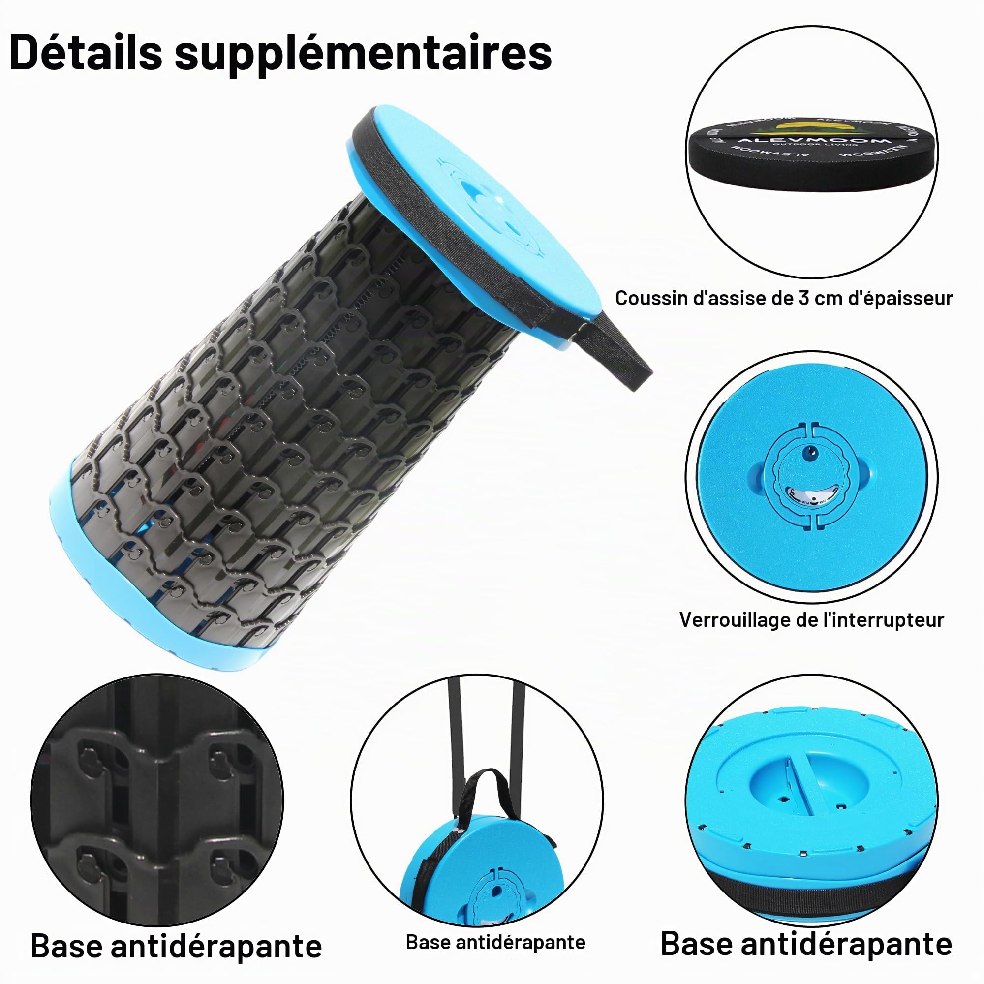 ALEVMOOM Tabouret de Camping Pliant Portable, rétractable et léger, adapté à l'extérieur, au Camping, à la pêche, au Barbecue intérieur, capacité de Poids maximale de 800LBS(SHBlue)