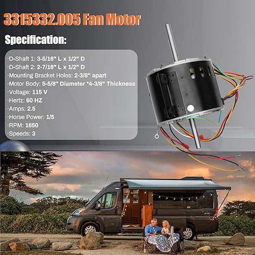 Miniatura 4 de 3315332.005 - Motor de ventilador 3315332.005 genteq F48AF70A61 de repuesto compatible con Dometic Brisk Air II Penguin, repuesto OEM para Dometic