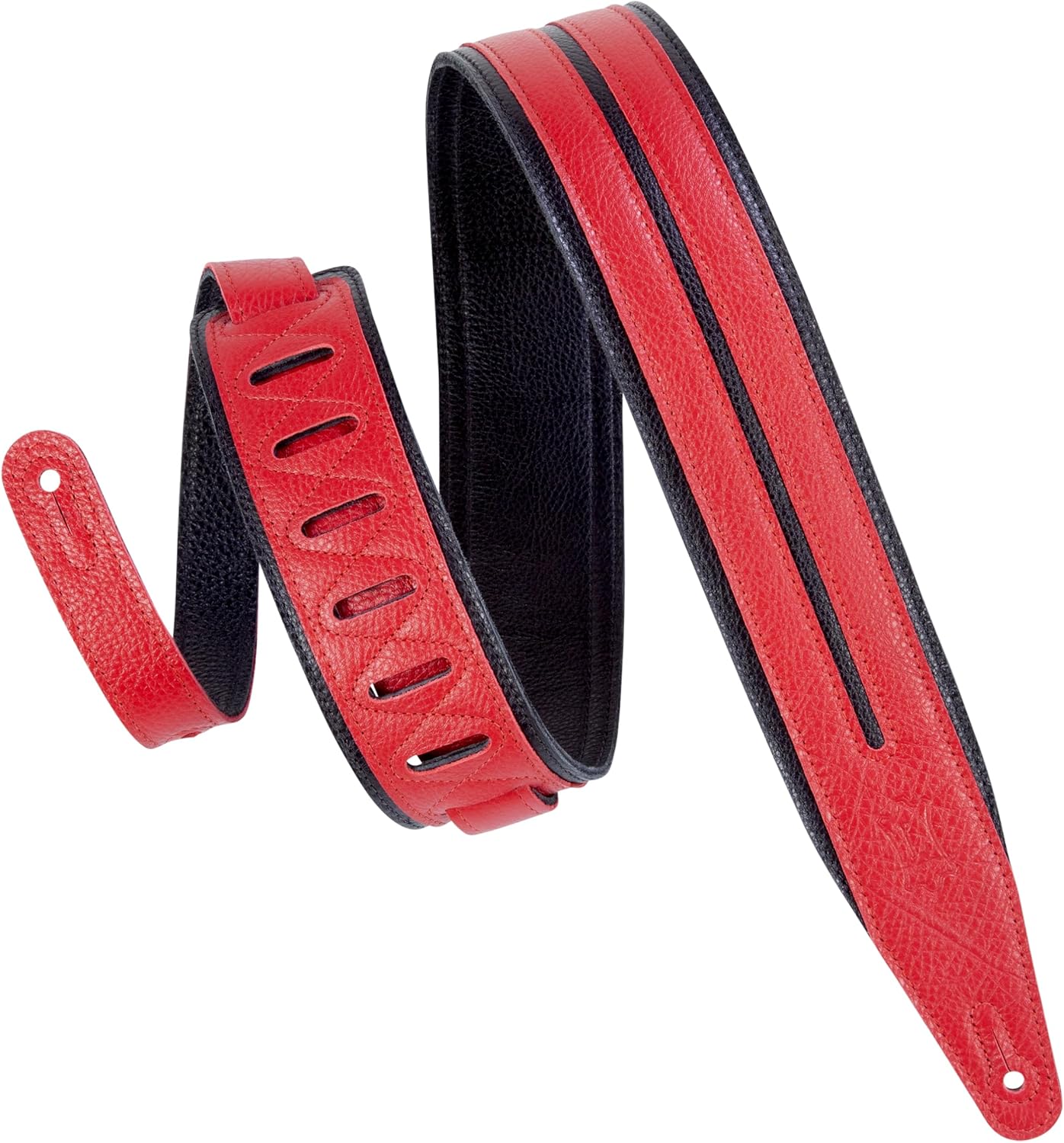 Levy's Leathers 2.5" Garment Leather Guitar Strap Double Racing Stripe Design; Red and Black (MG317DRS-BLK_RED)