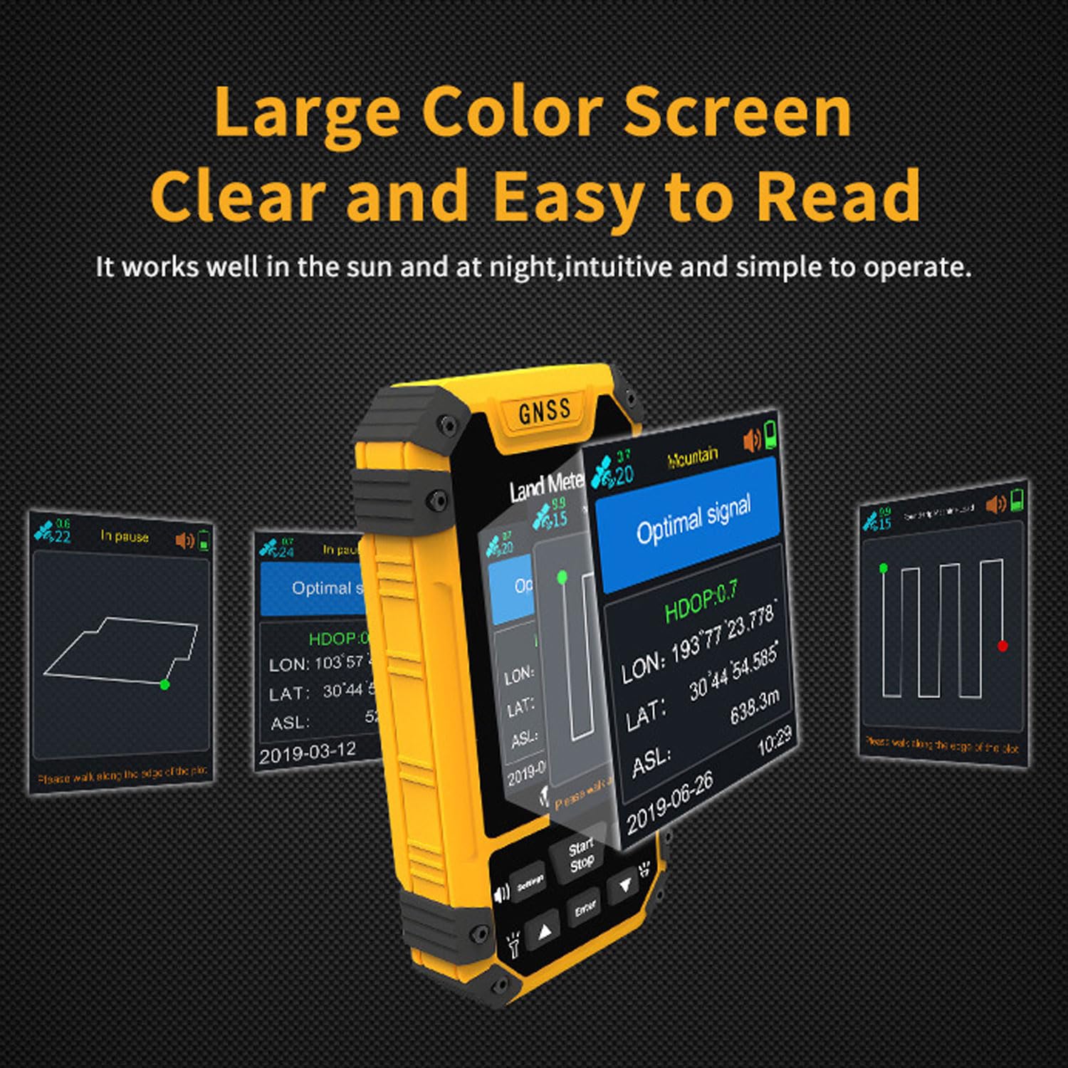 Medidor Topográfico GPS, Equipo Topográfico Portátil Amarillo Con Pantalla De 2,4 Pulgadas, Seguimiento De Figura/LCD Retroiluminado/impermeable, Receptor GNSS Herramienta De Vigilancia Para Granja