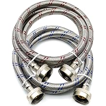 Washing Machine Hoses 5Ft - 2 Pack 3/4 Inch FHT GHT Stainless Steel Wahser Hose, Hot & Cold Water Supply Lines, High Temperature & Burst Resistant, Brass Core Fittings, Red/Blue Color for Washer