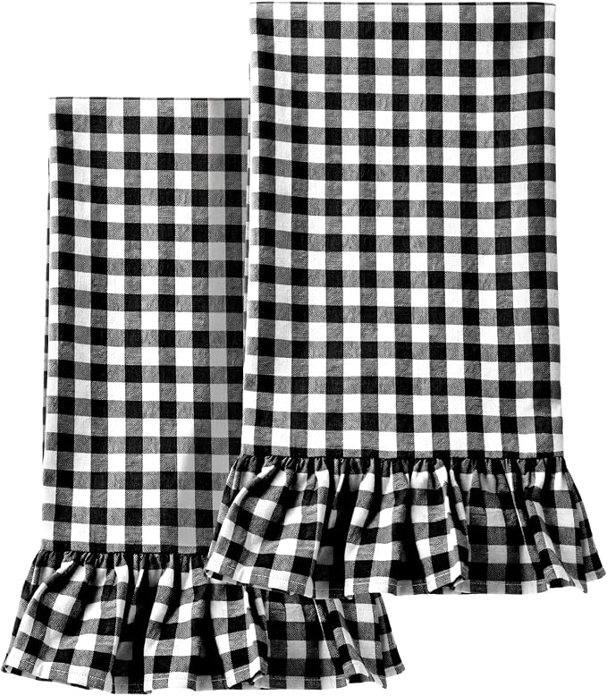HunnmingRe Light Pink Kitchen Towels Set of 2, 100% Cotton Ruffled Gingham Dish Towels 18"x28" Absorbent Tea Cloths Classic Plaid Pattern for Farmhouse Charm, Drying Dishes, Entertaining Guests