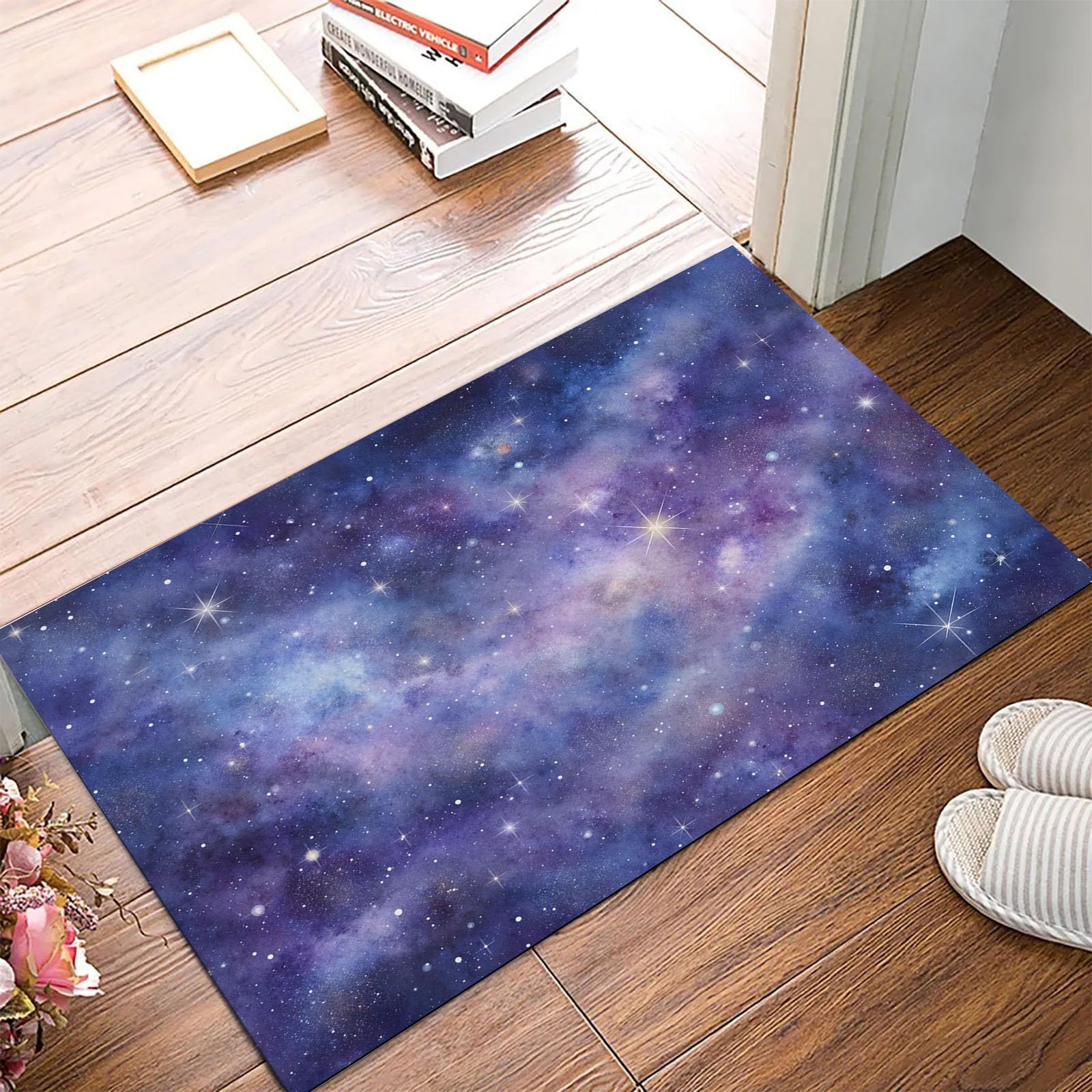 Tapis d'entrée antidérapant et lavable en machine - Paillasson aquarelle violet 90x150cm