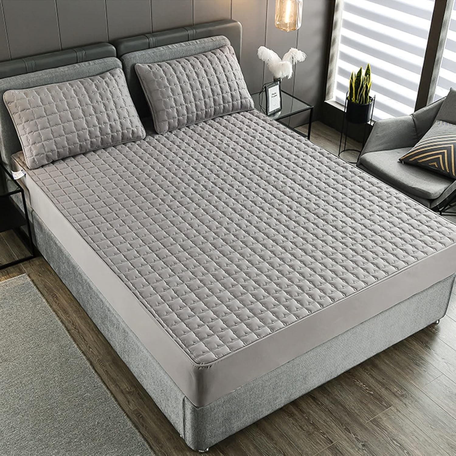 MDELRuldeⓘ Fitted Sheet Quilted Thickening Washed Cotton Fabric Bedspread Mattress